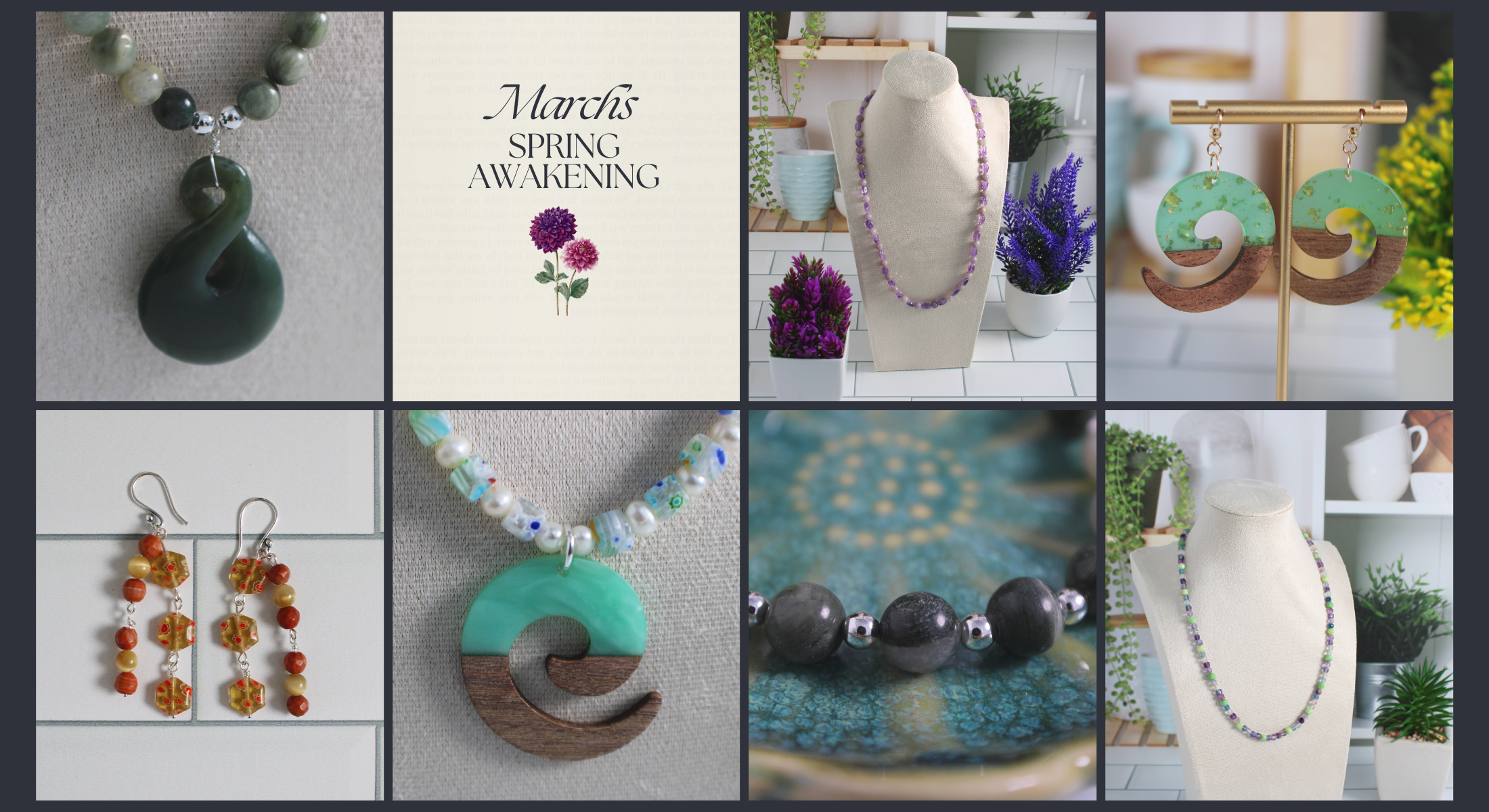 Green and purple spring handmade jewelry collection